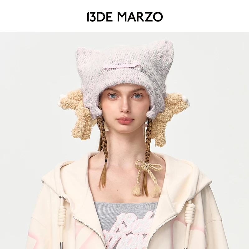 13DE MARZO男女同款 24秋冬新款星星小熊发光针织帽时尚可爱帽子