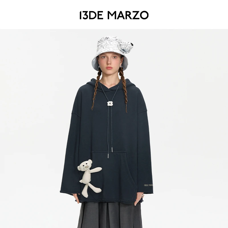 13DE MARZO男女同款 24春夏新款错位贴布Logo帽衫棉质连帽卫衣