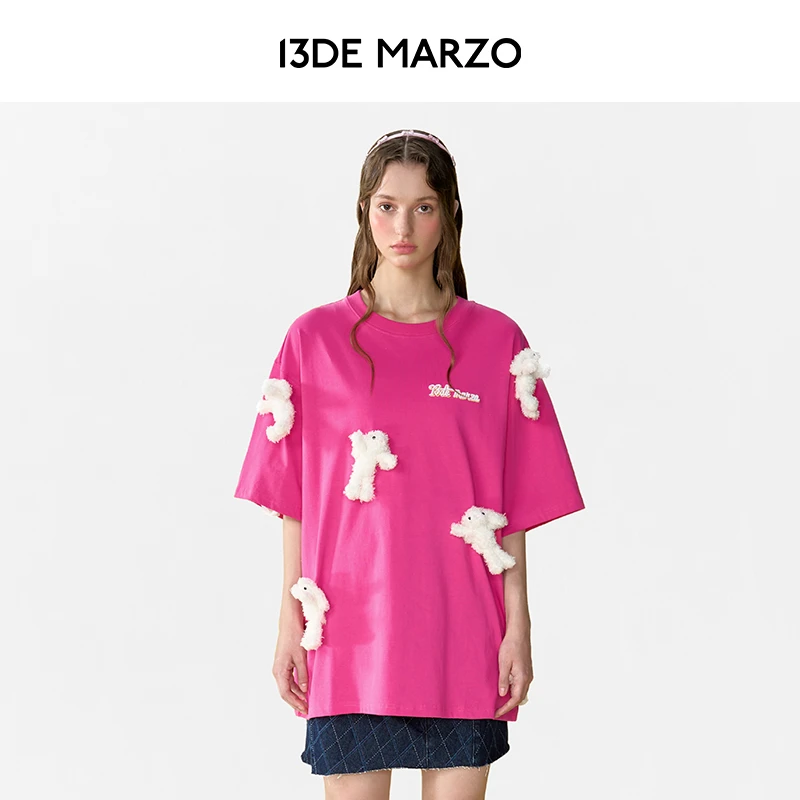 13DE MARZO男女同款 满身立体玩偶简约圆领百搭宽松休闲短袖T恤