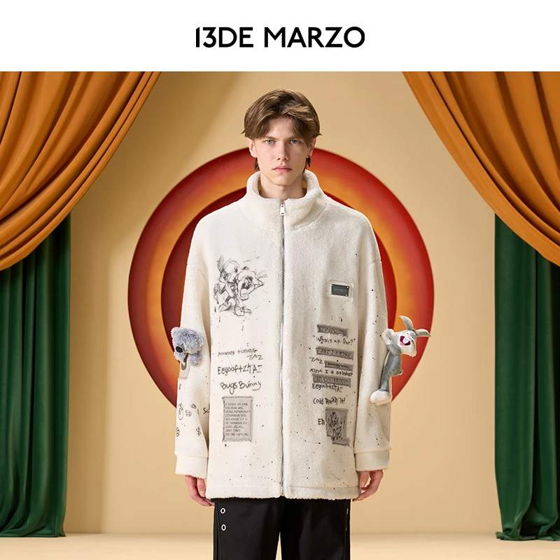 13DE MARZO正版兔八哥联名系列秋冬加绒宽松休闲外套加厚毛毛