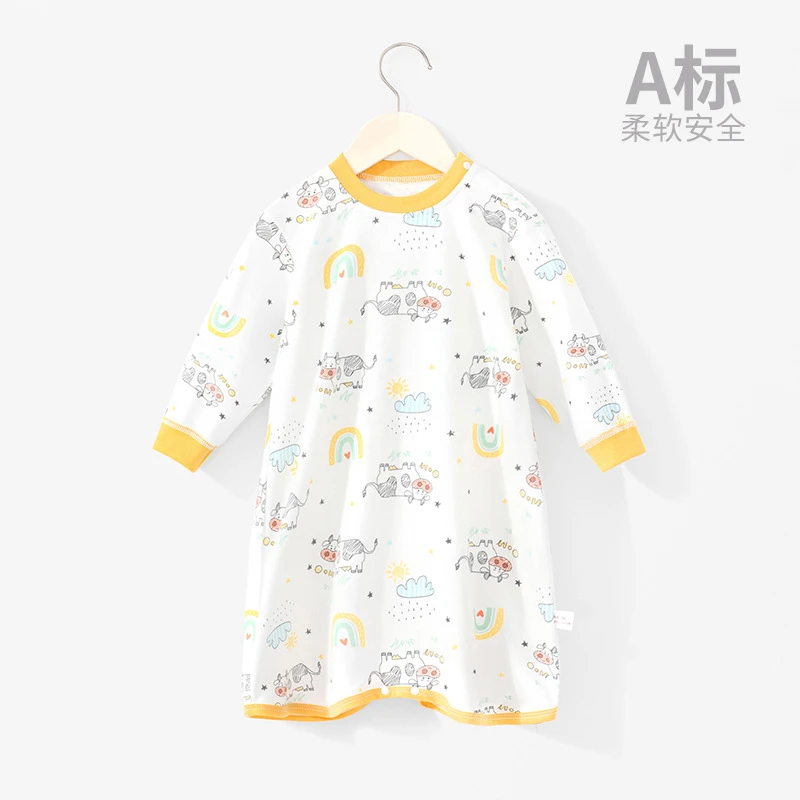 婴儿长袖睡袍男女宝宝连体睡裙儿童家居服春秋四季防踢睡衣空调服