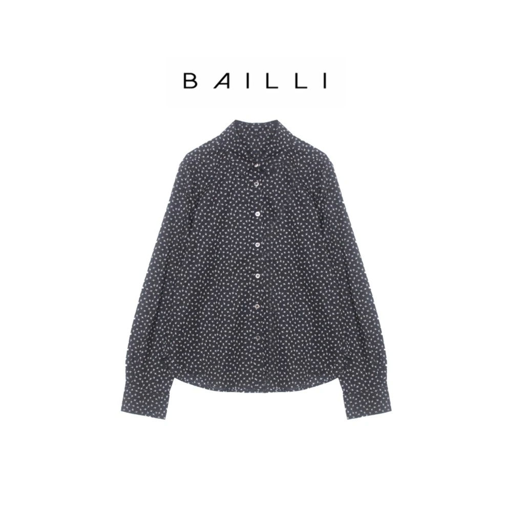 【柏栗良品】韩范简约小碎花全棉长袖衬衫1177