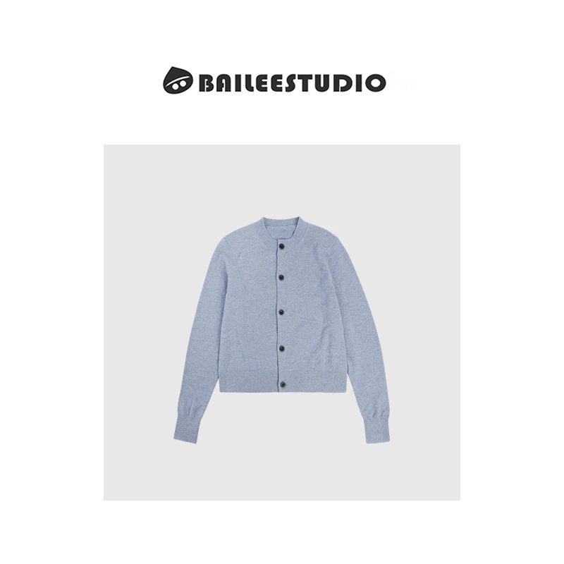 【柏栗良品】秋装新品~韩范轻奢纯色圆领针织开衫22A35