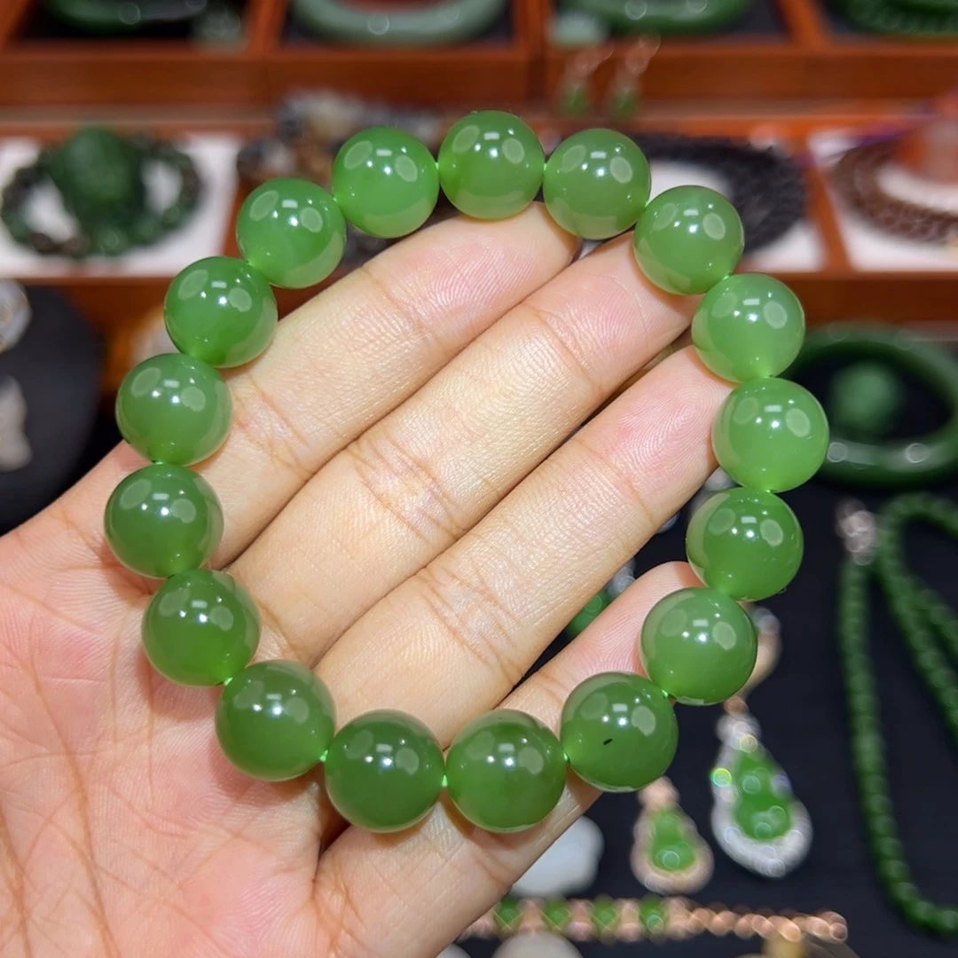 和田玉冰翠胶感十足爆米花12mm手串未镶嵌