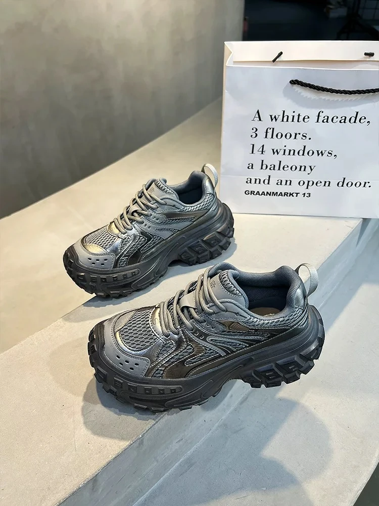 6707欧洲站真皮厚底增高老爹鞋女鞋新款秋款鞋子榴莲轮胎底运动鞋