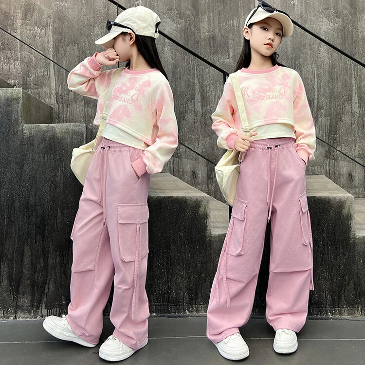 女童裤子春秋款2024新款洋气儿童三件套百搭多巴胺秋季休闲长裤潮