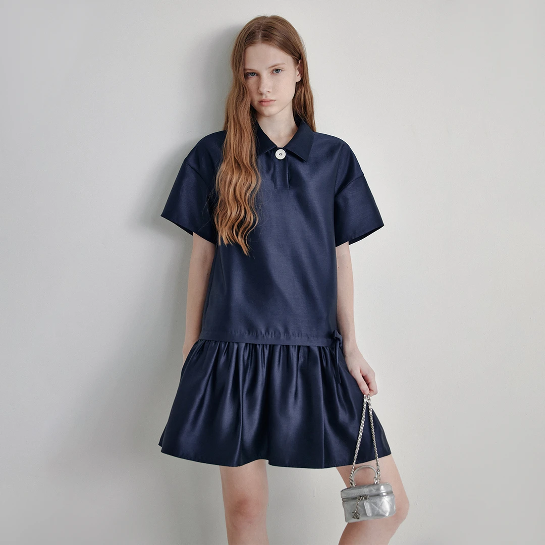 6.12范洛 ”千金低调轻奢微光泽”芭蕾风一粒扣休闲裙FX24L270