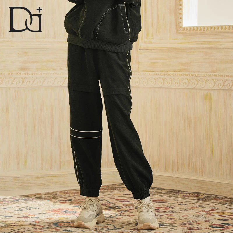Dd+迪迪加秋女灯芯绒黑色休闲裤休闲帅气