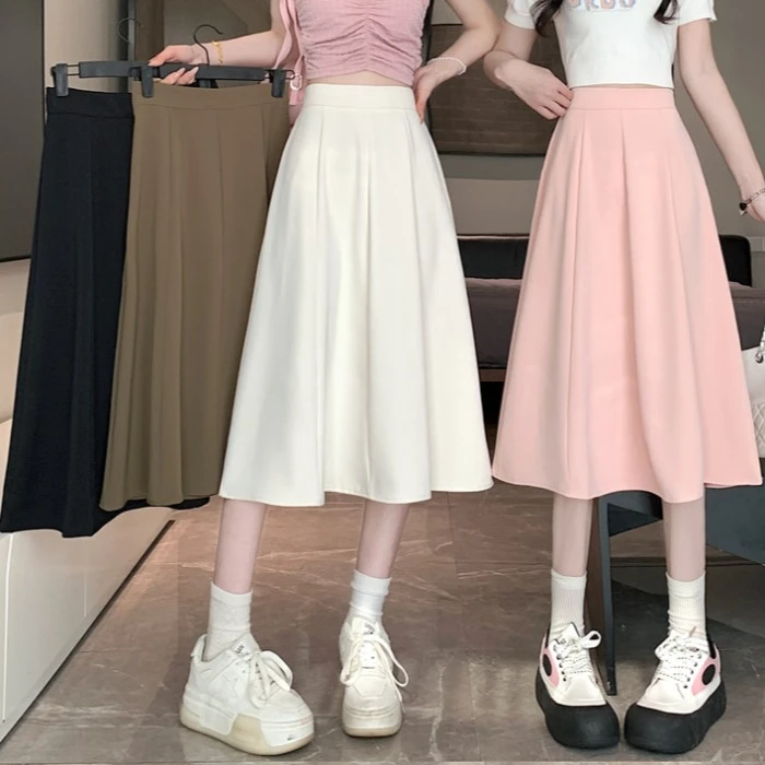 百搭大码半身裙春夏韩版高腰中长款垂感半身裙百褶显瘦半身裙夏季
