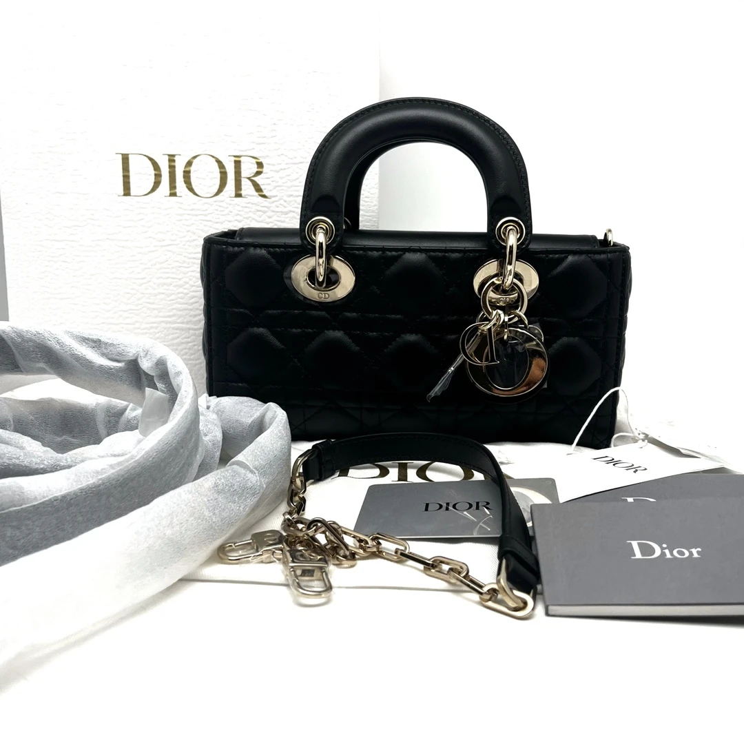 99新  大全套带票 Dior迪奥 D-joy 横版戴妃 黑金 斜挎包