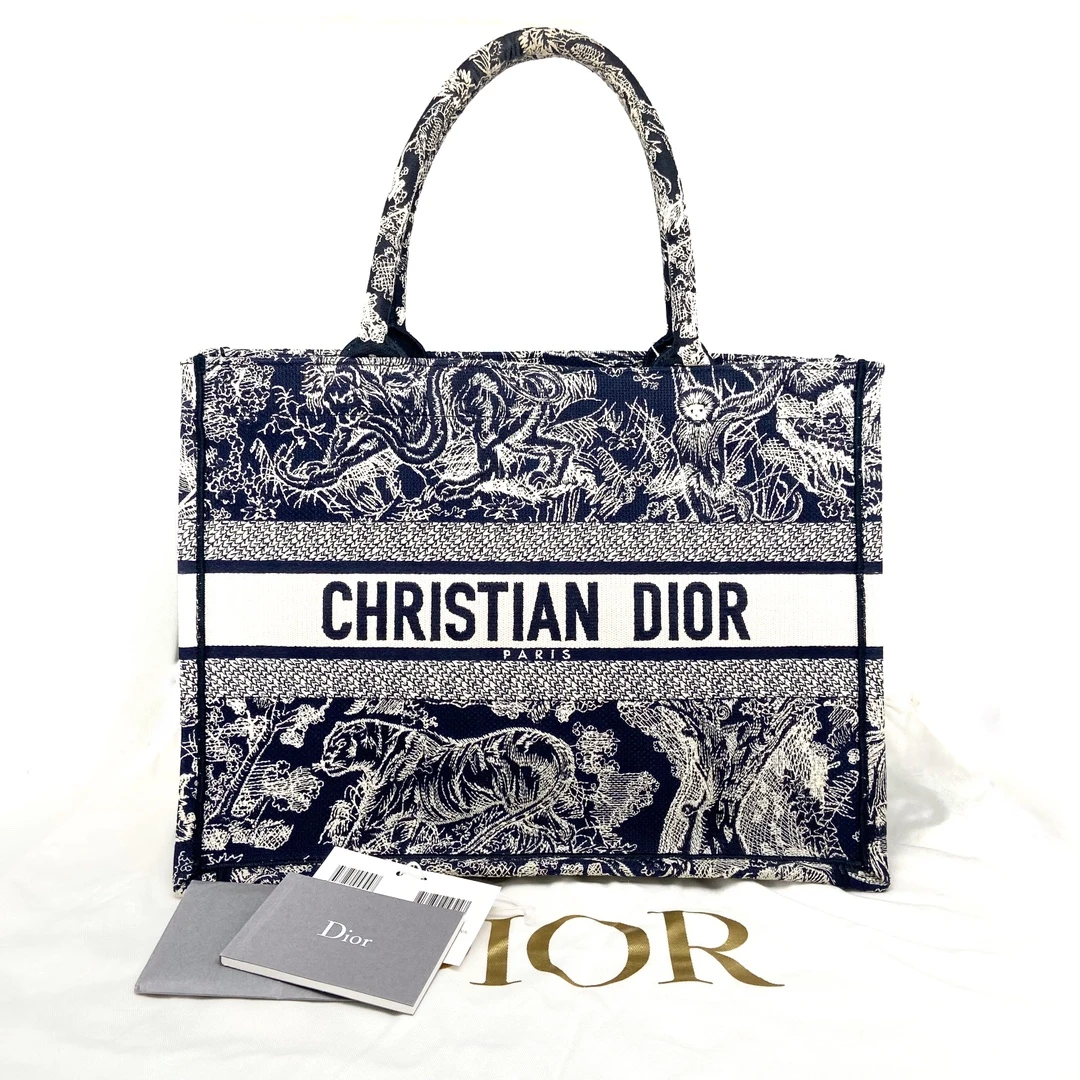 99新 DIOR/迪奥 藏蓝色动物园托特中号tote 手提包