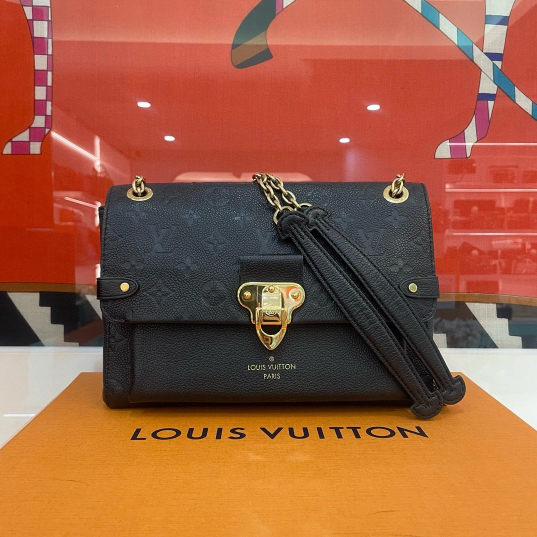 95新  Lv 芯片 黑金 全皮Vavin 中号 单肩包