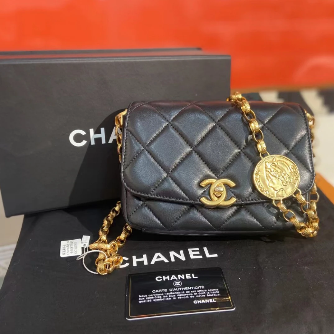 99新  Chanel香奈儿 黑金 20K 金币雕花方胖子 链条包单肩包/二店