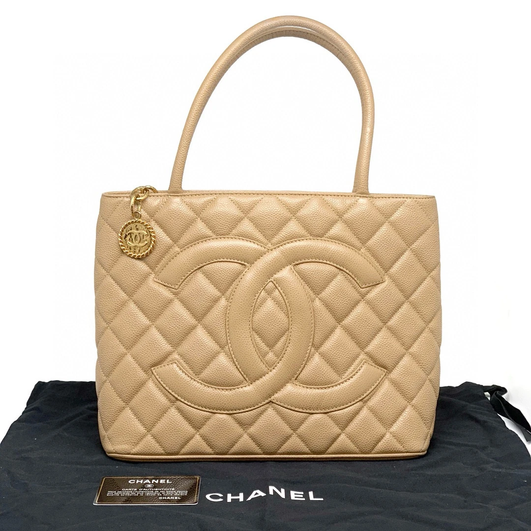 95新 Chanel/香奈儿 vintage 希尔顿手提单肩包 奶茶色金扣
