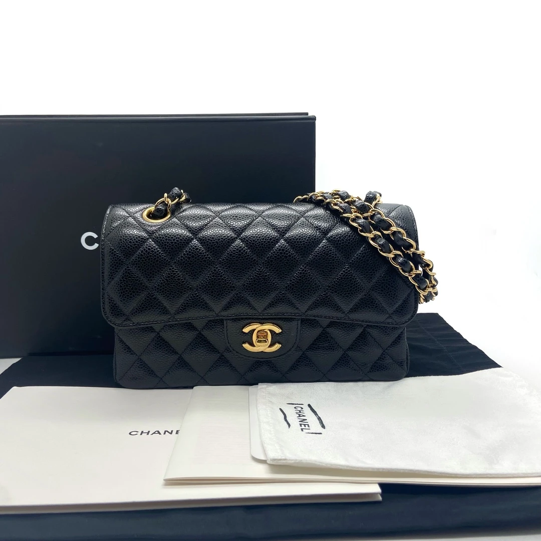 99新  Chanel香奈儿 黑金荔枝皮cf小号 单肩斜挎包