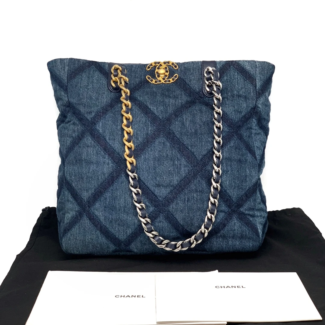 99新  Chanel香奈儿牛仔丹宁19bag 托特包沙滩包芯片款