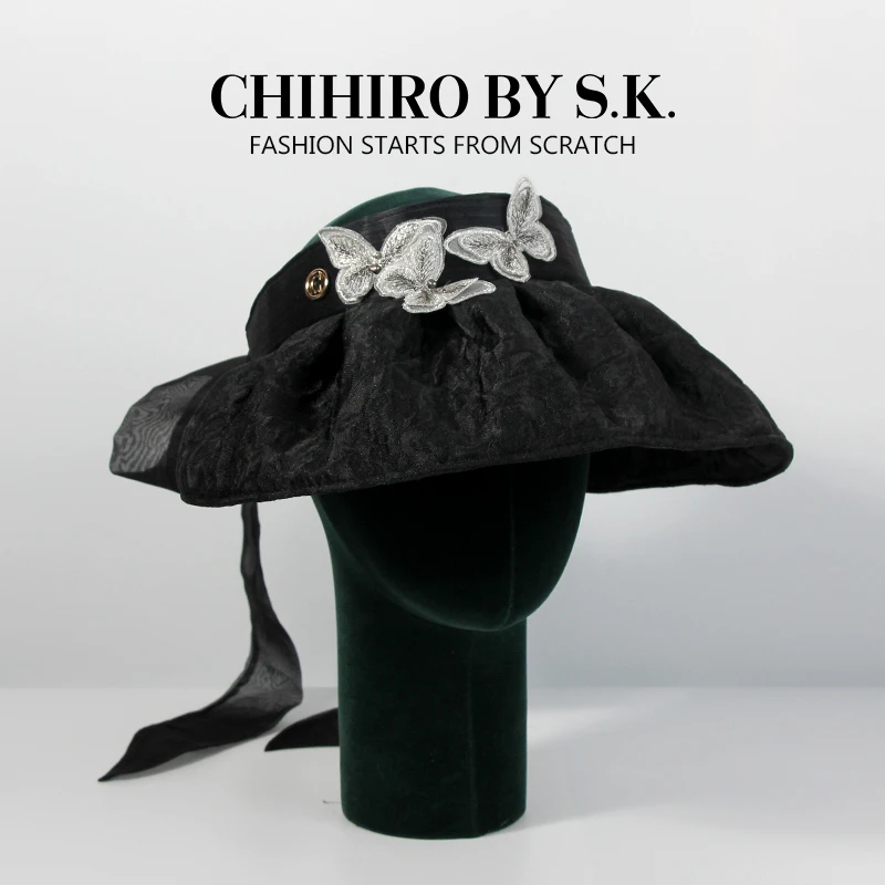 新帽馆度假风手工编织高级感显脸小夏季度假防晒蝶恋花系列空顶帽