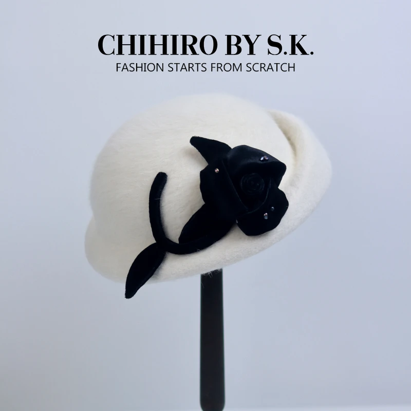 CHIHIRO BY S.K./新帽馆秋冬兔毛时尚玫瑰之语贝雷帽CA2BLF2008