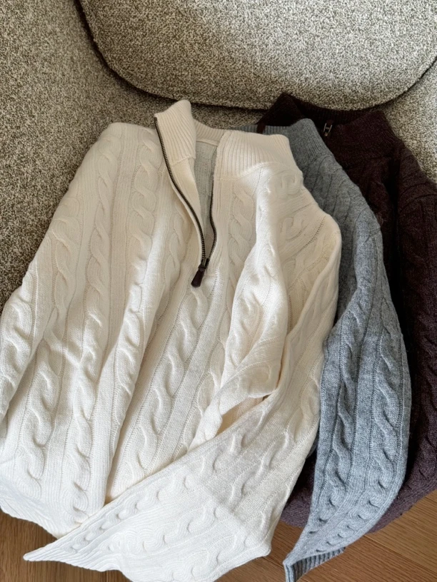 uki定制 old money立领刺绣毛衣