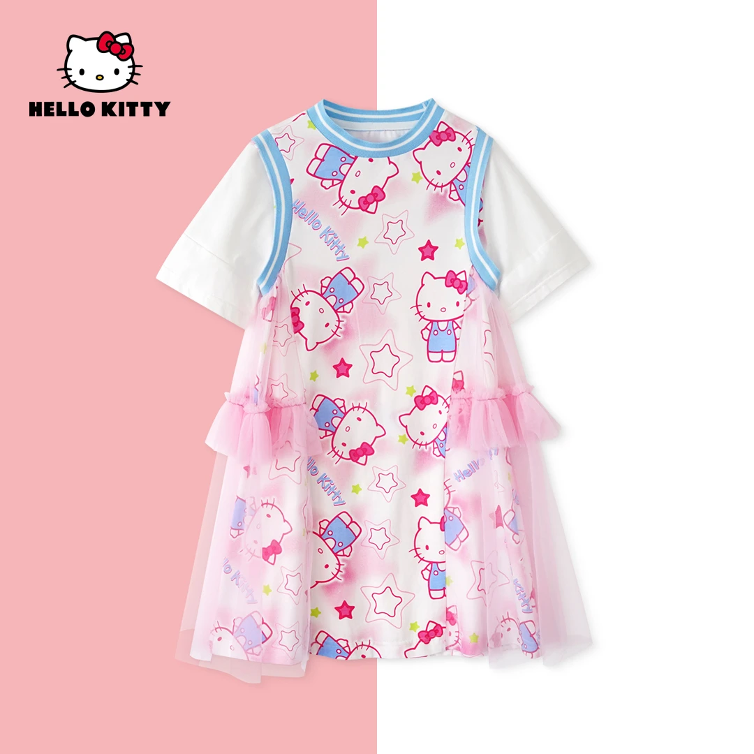 HelloKitty夏季新款女童装6-12岁女宝儿童卡通连衣裙THQX10022 KT