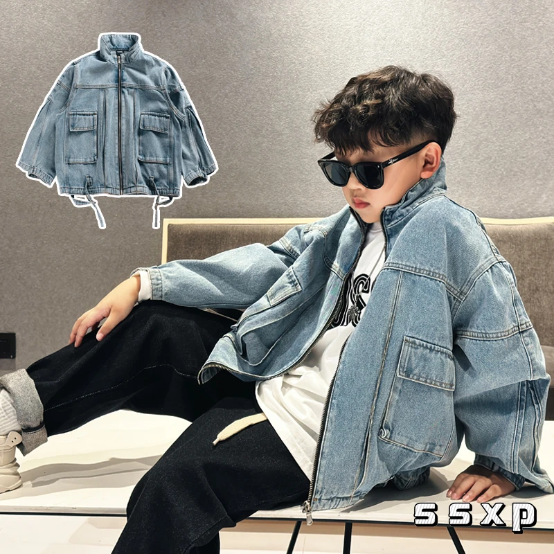 男童设计款牛仔外套新款潮酷秋装儿童夹克中大童帅气男孩S7177