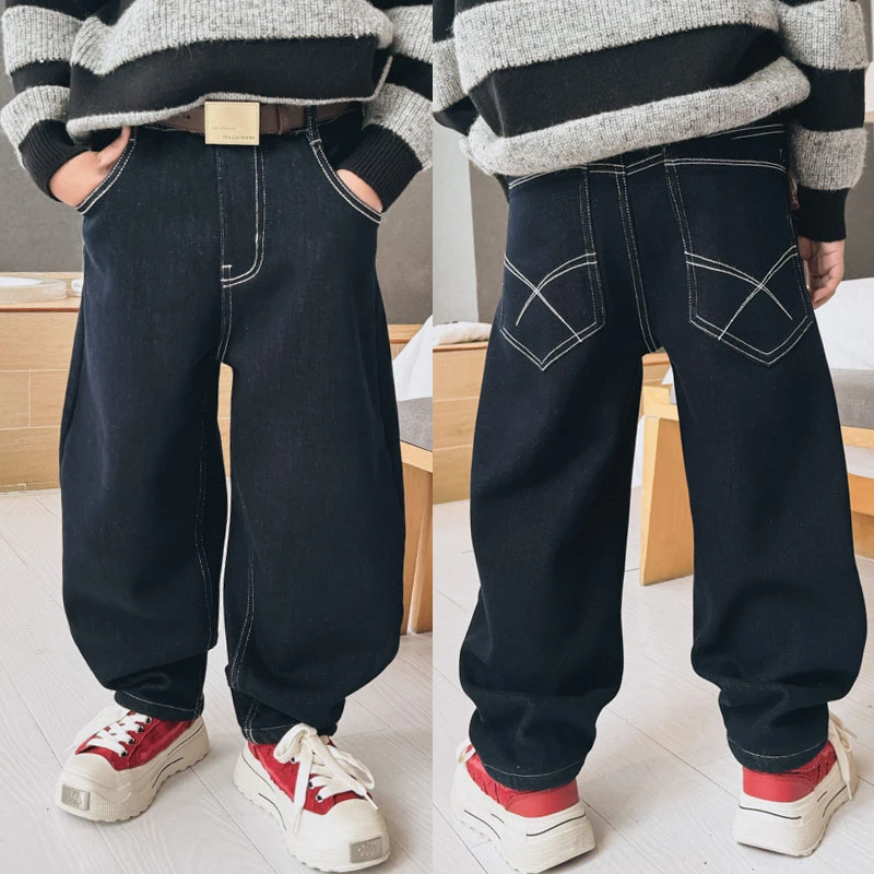 童装男童冬季高级感牛仔裤儿童加绒裤子中大童直筒长S7403