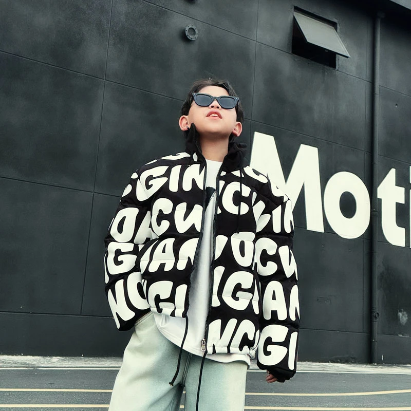 男童满印棉服2024冬装新款儿童加厚外套中大童棉衣洋气夹克S4902