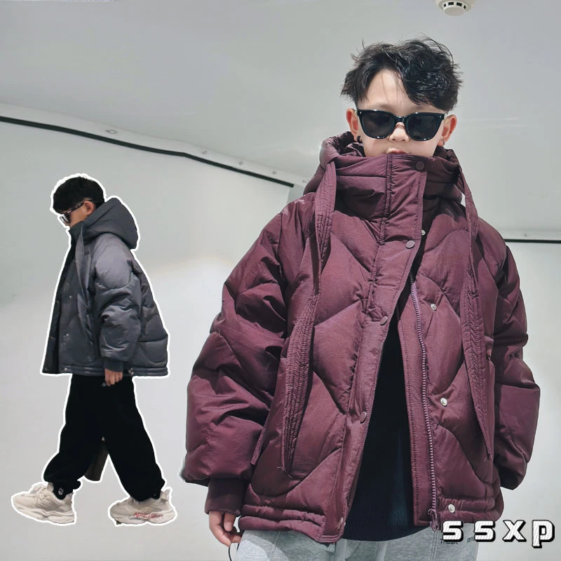 男童冬装轻三防纯色羽绒服白鸭绒上衣保暖连帽厚洋气外套S7359