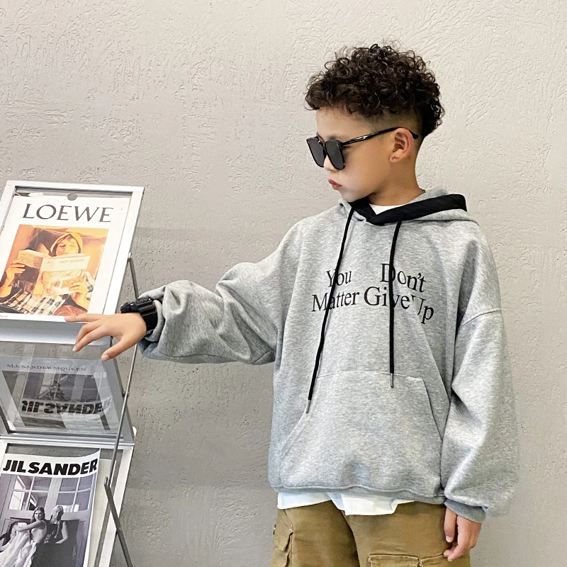 男童连帽卫衣春装新款儿童宽松上衣中大童套头洋气外套S6100