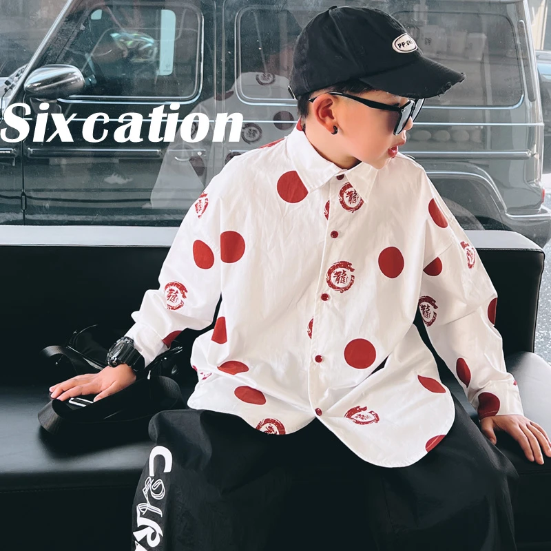 男童国潮龙年衬衫长袖上衣儿童春秋翻领衬衣童装薄中大童S6867