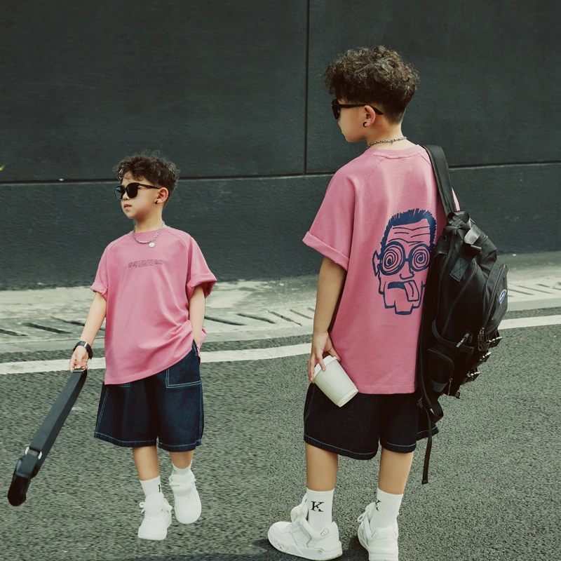 男童夏装潮牌人像印花短袖t恤儿童透气半袖体恤童装上衣S6978