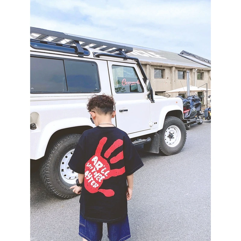 男童短袖t恤2025夏季新款中大童洋气上衣棉手掌儿童潮酷体恤S5164