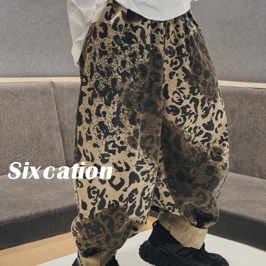 儿童春秋款宽松豹纹裤新款男童直筒裤薄长裤潮童装休闲裤子S6915