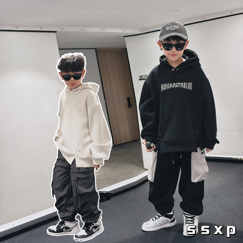 儿童百搭款一体绒卫衣新款圆领男童冬季加厚加绒打底衫S7293