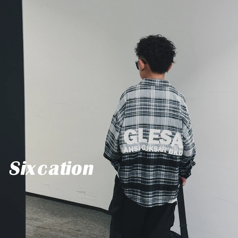 童装黑白格子衬衫新款男童春秋字母长袖衬衣外套儿童开衫S6902