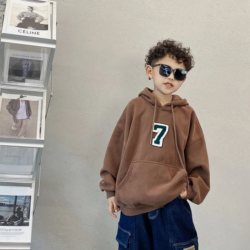 男童一体绒连帽卫衣冬季加绒儿童潮牌洋气宽松上衣韩版S5695