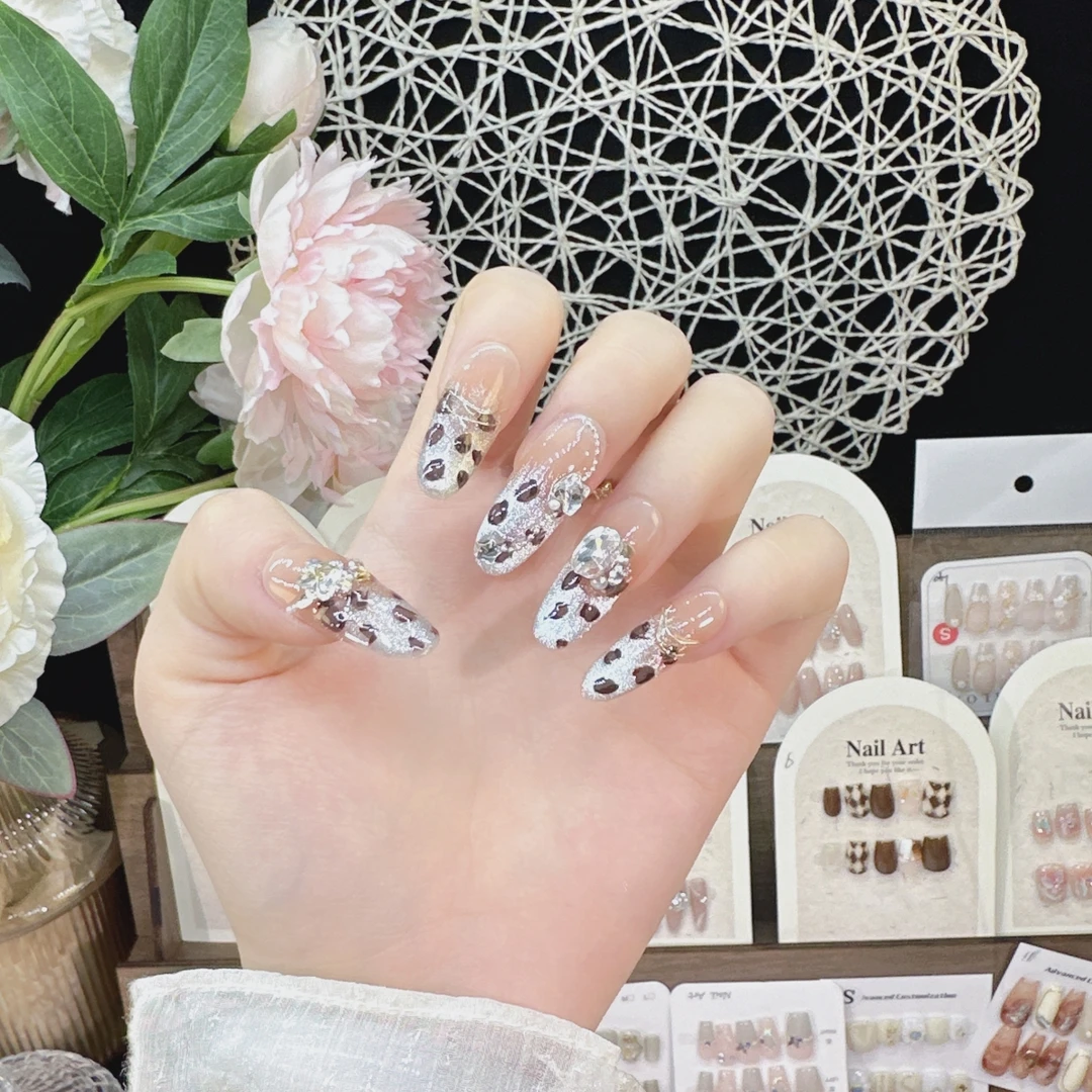 WENMU猫眼豹纹长椭圆纯手工穿戴甲