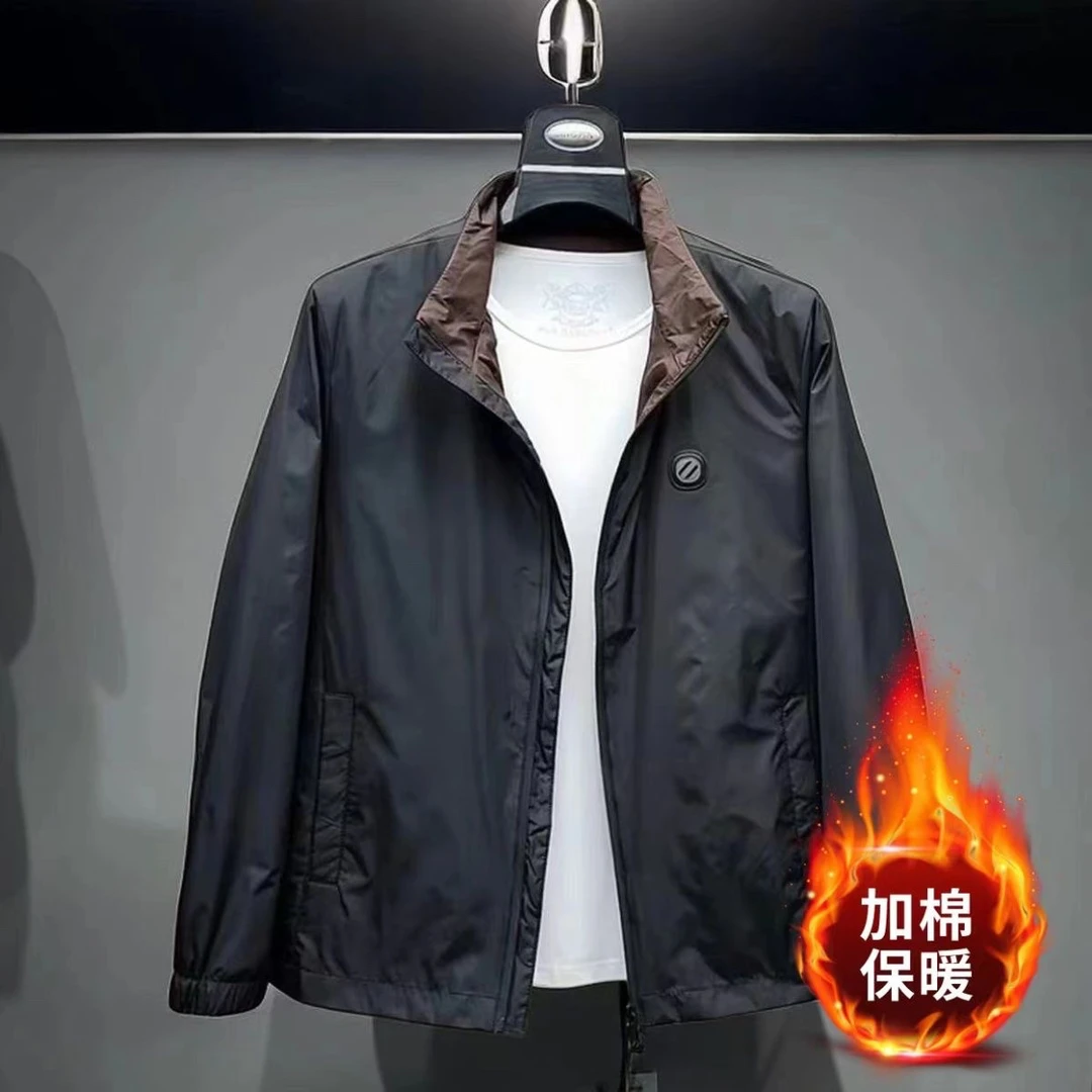 男士棉服新款冬季轻薄保暖立领百搭纯色商务休闲高档加棉外套时尚