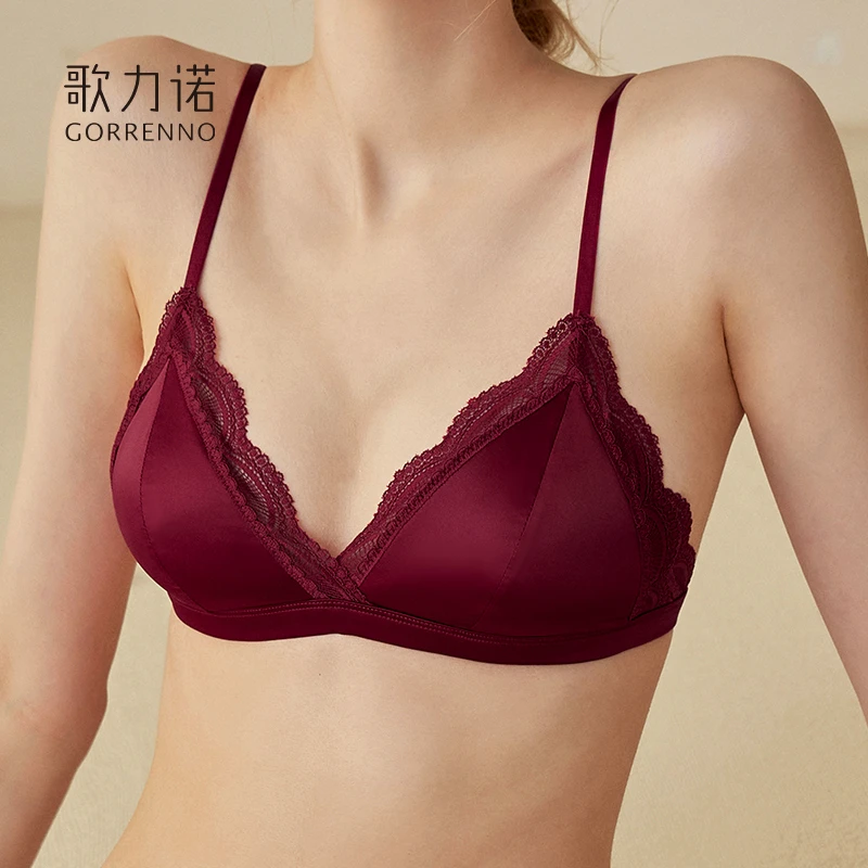 歌力诺三角杯内衣女舒适无钢圈法式性感蕾丝细带超薄款夏无痕文胸