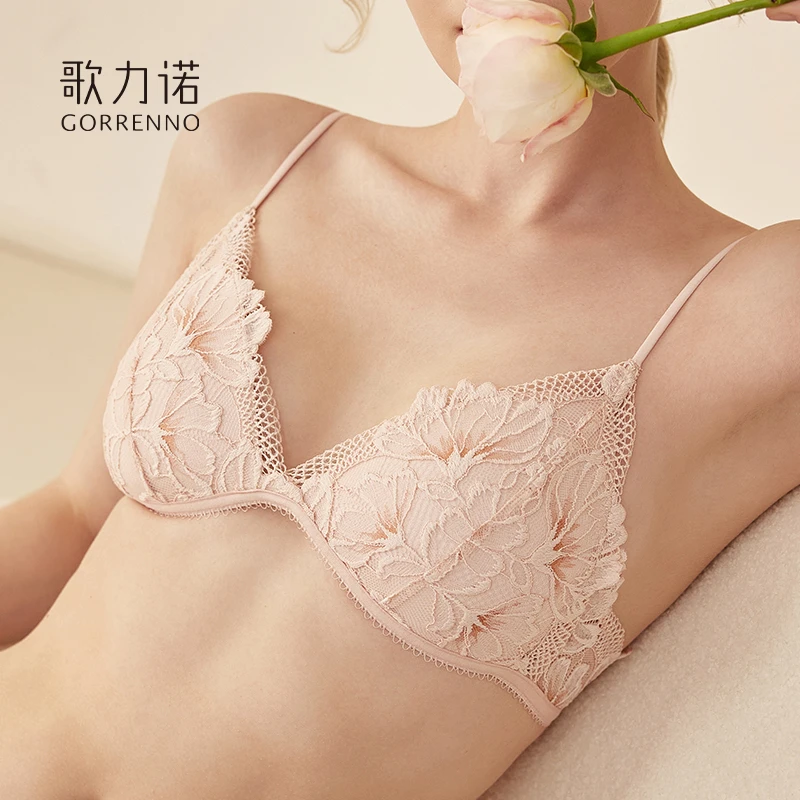 歌力诺性感蕾丝内衣女透气法式三角杯小胸聚拢舒适无钢圈文胸罩