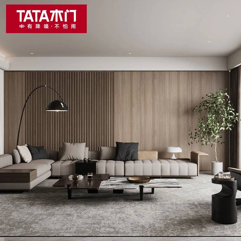 TATA木门定制格栅背景墙轻奢极简风格空间设计木质时尚护墙板