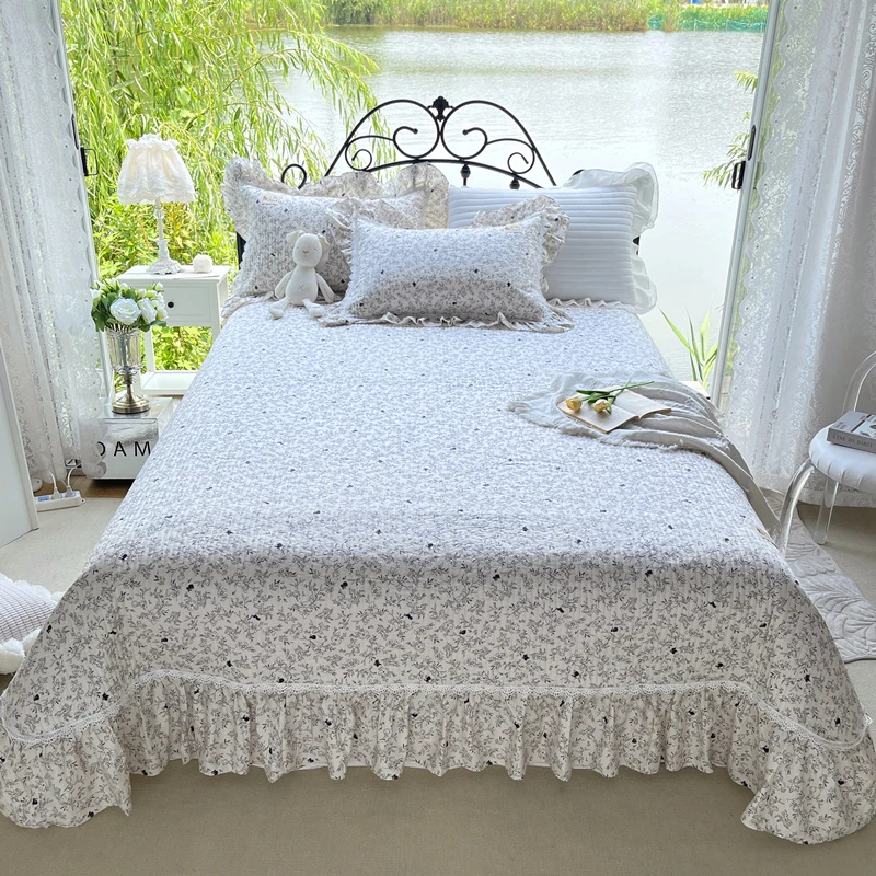 200*220床 大花边纯棉床盖 平整不滑床 四季可用