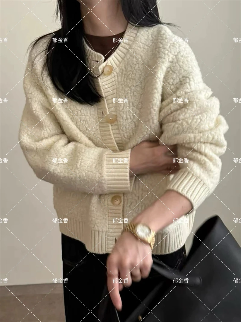 韩版全羊毛颗粒感外套开衫针织净版纯色圆领不扎人亲肤简约宽松