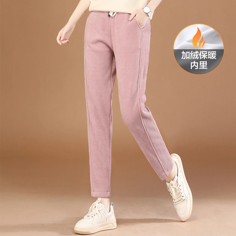 【清仓速秒】松紧高腰雪尼尔直筒运动裤女冬加绒休闲卫裤子PT0050