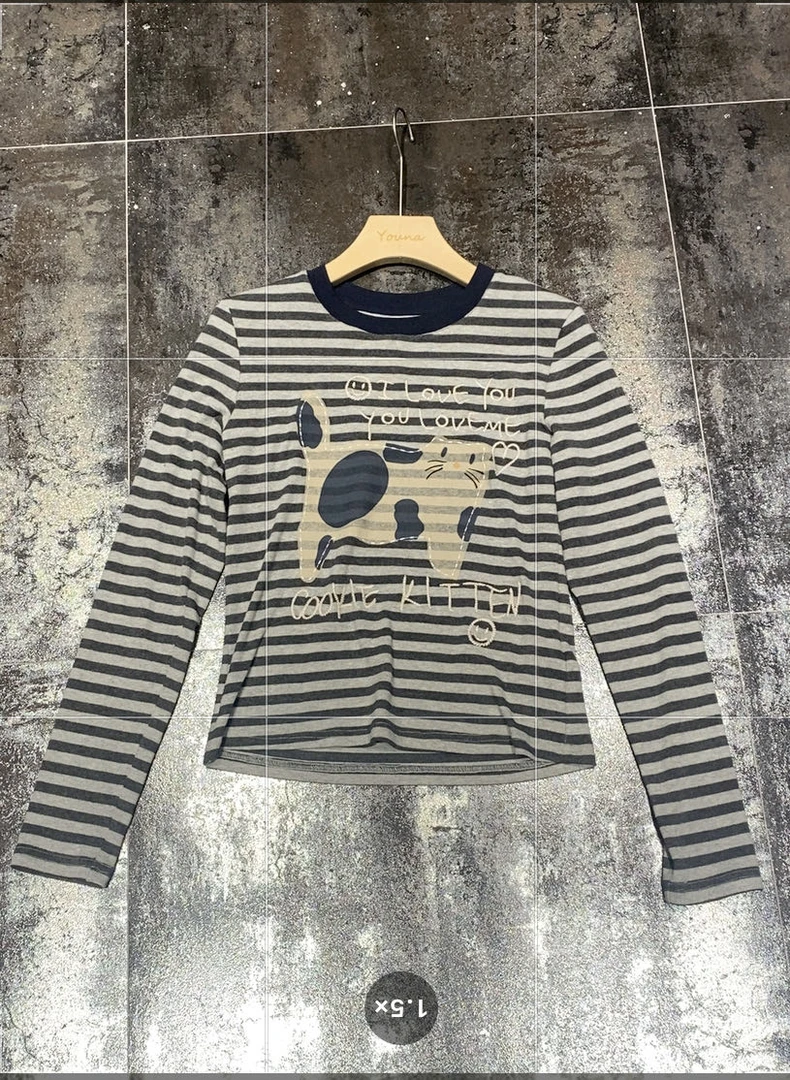 N+精品女装【条纹字母小猫打底衫】高品质打底衫