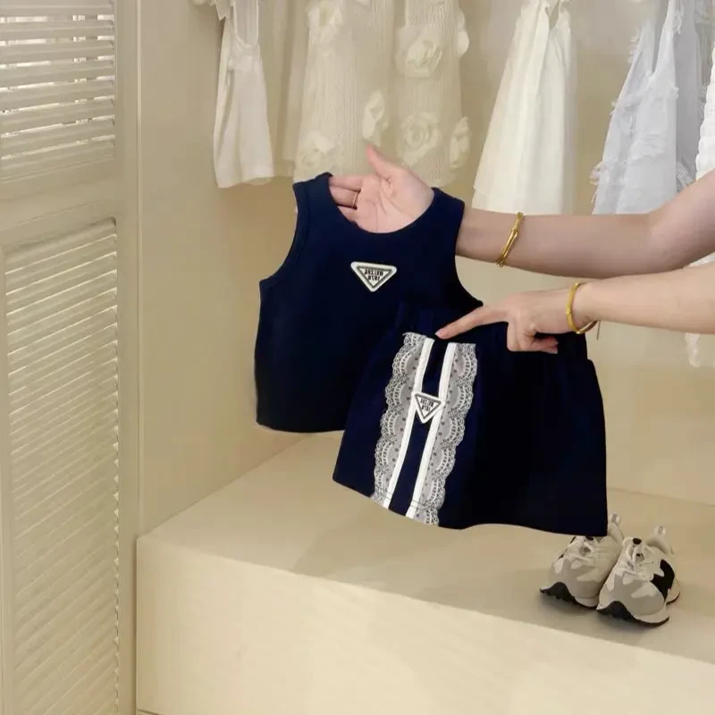 2024女童新款套装夏季背心上衣半身裙洋气公主风幼儿园两件套短裙