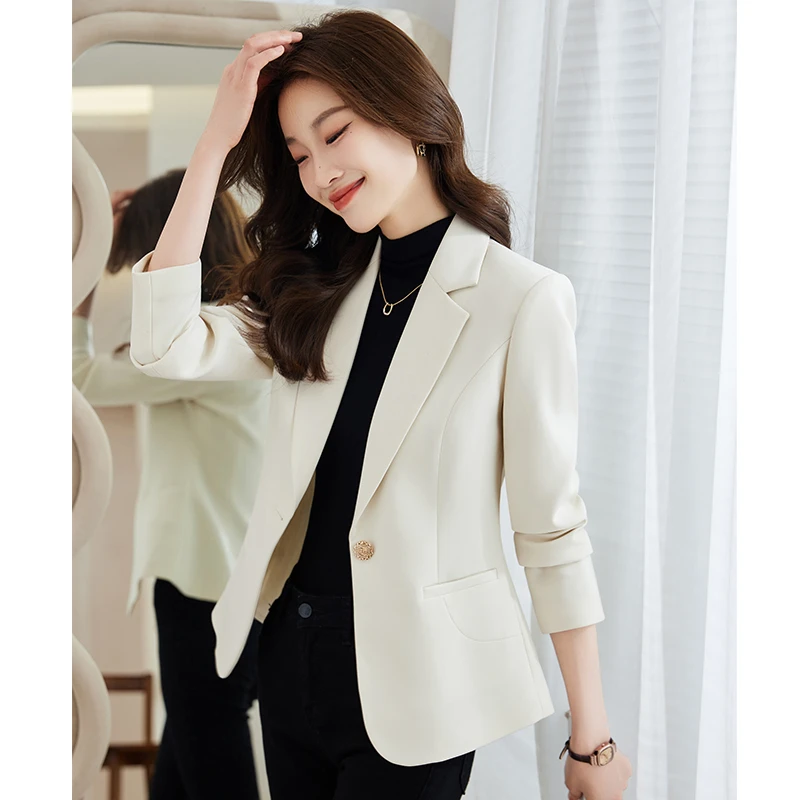 2024职业西装外套韩版小西装春秋显瘦气质百搭小个子白色职业西服