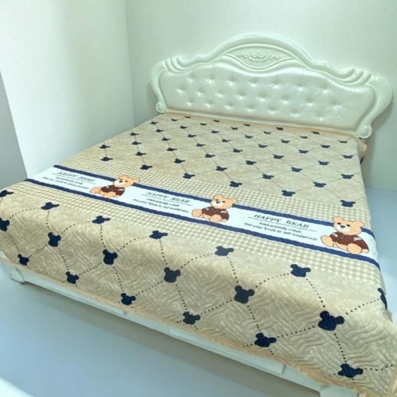 【潮牌熊款】牛奶绒床盖加厚防滑夹棉保暖榻榻米床单三层大床