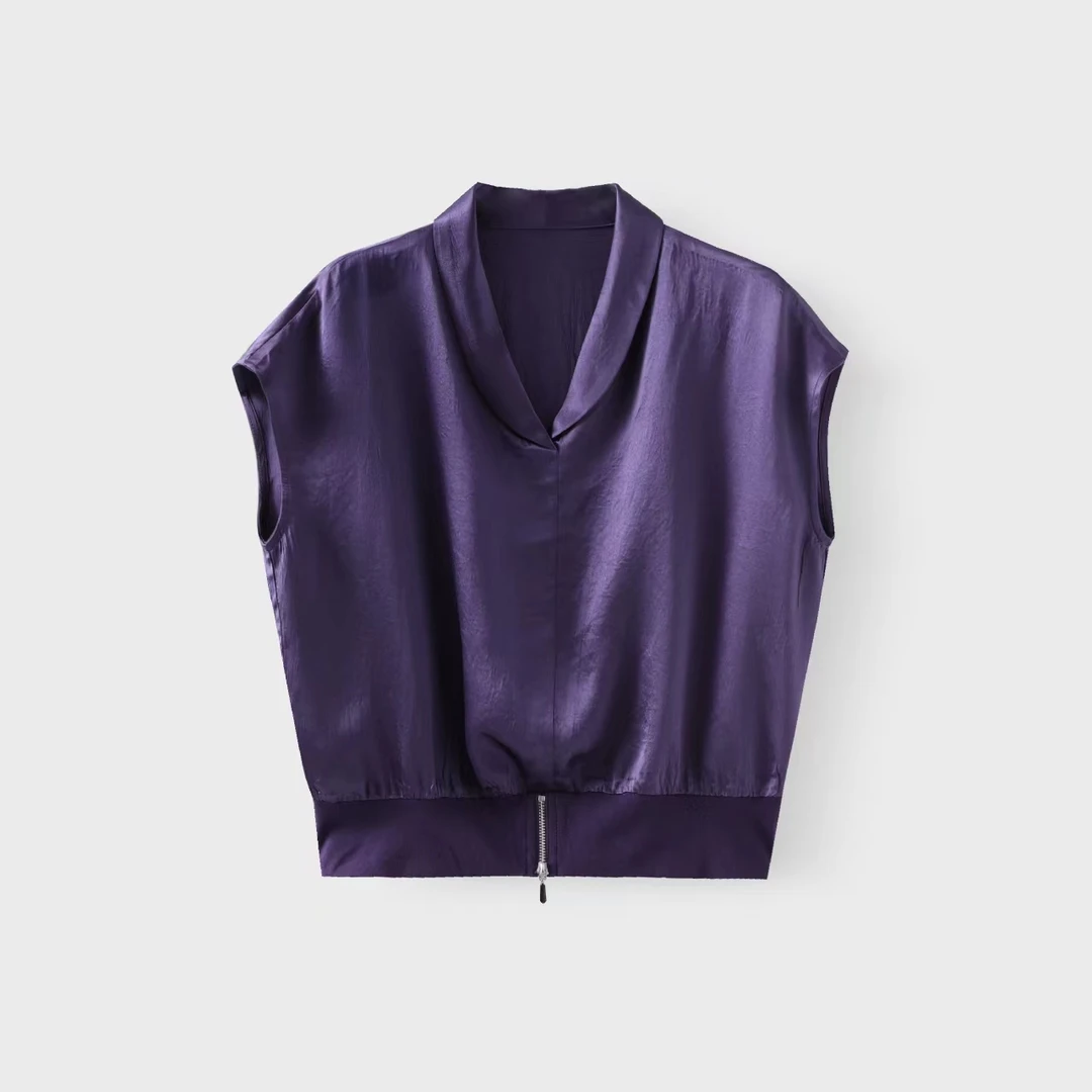 醋酸百搭翻领螺纹拉链设计感女士衬衫