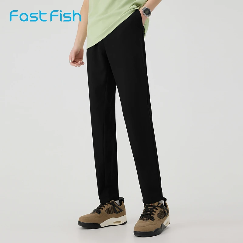 快鱼宽松时尚男士休闲裤2024年夏季新款基础百搭半松紧腰锥形裤潮